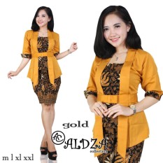Cj collection Stelan batik atasan blouse abaya kebaya kutubaru dan rok span pendek wanita jumbo blus shirt mini skirt Anjela - gold