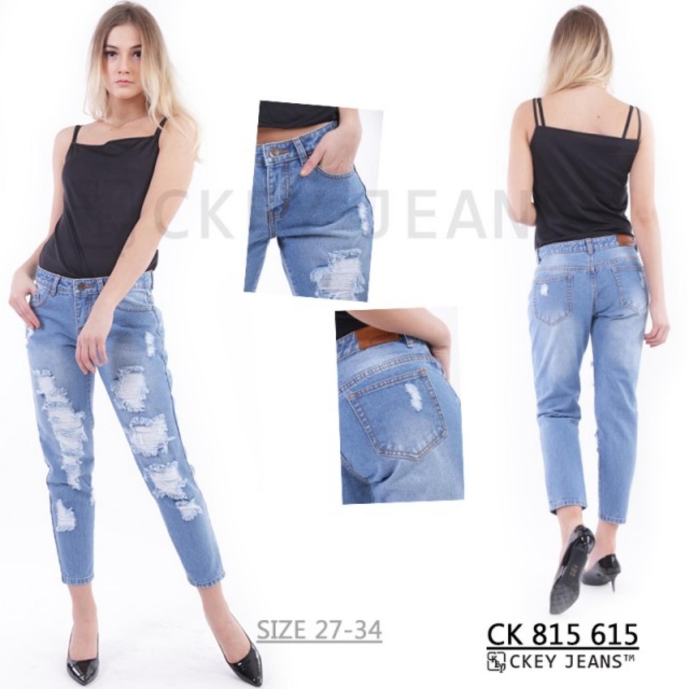 Ckey Celana Panjang Wanita 8/9 Boyfriend Ripped Jeans 615 - Sobek Tidak Tembus Kulit