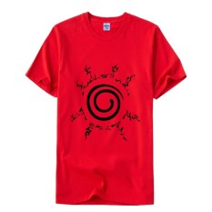 Klasik Katun Uzumaki Naruto Kaus Lucu Atasan Tee Pendek (Merah)-Internasional