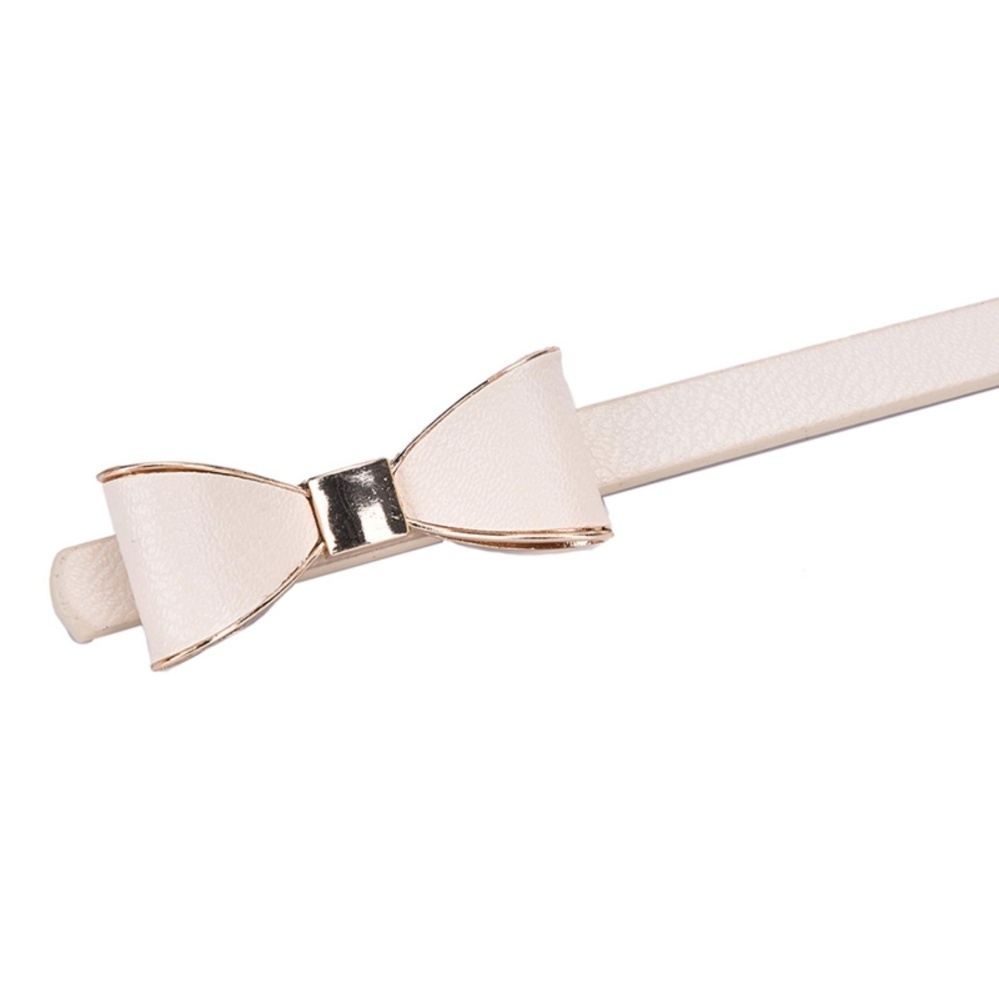 Classic Ladies Girls Thin Skinny Berpinggang Belt Smart Simpul Simpul Logam Beige-Intl