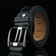 Gaya Retro Klasik Pria Sabuk Strap Fashion PU Kulit Alloy Pin Buckle Sabuk Kreatif Pria Wanita Sabuk Hitam-Intl