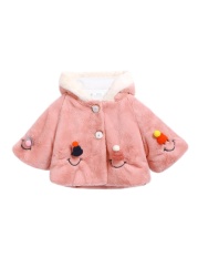 Harga Clearance ASTAR Gadis Kecil Outwear Musim Dingin Tebal Hangat Bertudung Bordir Tiruan Bulu Mantel (Merah Muda)