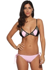 Harga Clearance ASTAR Wanita Seksi Patchwork Warna Kontras Renda Split Bikini Set Baju Renang (Merah Muda)-Internasional