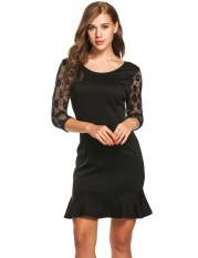 Clearance Harga Sunweb Baru Wanita Seksi O-leher Renda Perca Tiga Quarter Berlengan Tunic Paket Hip Pinggiran Putri Duyung Dress (hitam) -Intl