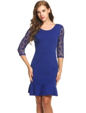 Clearance Harga Sunweb Baru Wanita Seksi O-leher Renda Perca Tiga Quarter Berlengan Tunic Paket Hip Pinggiran Putri Duyung Dress (biru) -Intl