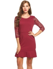 Clearance Harga Sunweb Baru Wanita Seksi O-leher Renda Perca Tiga Quarter Berlengan Tunic Paket Hip Pinggiran Putri Duyung Dress (merah) -Intl