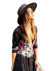 Clearance Harga Sunweb Wanita Kasual Sexy Deep V-Neck BoHo Bohemian Chiffon Pantai (Brown)-Intl