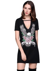 Clearance Sale Sunwonder Lengan Pendek Kalung Choker Hewan Kaus Sablon Baju Kasual (Hitam)-Intl