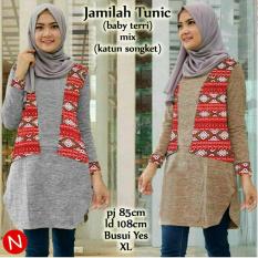 cn 48539 jamilah tunic tunik batik etnik songket atasan top blouse abu lengan panjang simple elegan wanita murah gaul modis modern jumbo bigsize