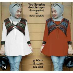 cn 58360 top songket atasan blouse tunik kemeja batik songket etnik putih lengan panjang wanita murah gaul hijab muslim modis modern simple elegan