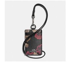 Coach Lanyard ID Name Card Black Floral Authentic Original USA Store