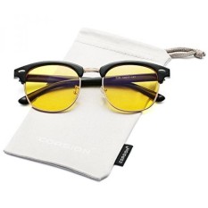 COASION Blue Light Blocking Komputer Kacamata Vintage Round Semi Rimless Anti-reflektif Anti-Glare Clubmasters (Bingkai Hitam /Lensa Kuning, 50mm)-Intl