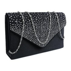 Coconiey Ladies Large Evening Satin Diamante Dompet Tangan Wanita Envelope untuk Pesta Hitam(Int: Satu ukuran) -int