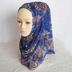 Cocotina Antik Motif Bunga Kerudung Muslim Jilbab Islam Selendang Tudungs-Royal Blue-Intl