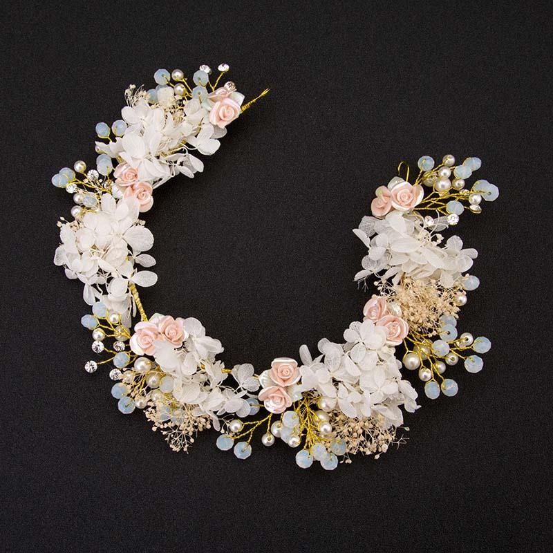 Bahan: Kristal Colorful Rose Flower Kawat Pearl Wreath Headband Crown Floral Fashion Headband untuk Festival Pernikahan dengan Dekorasi