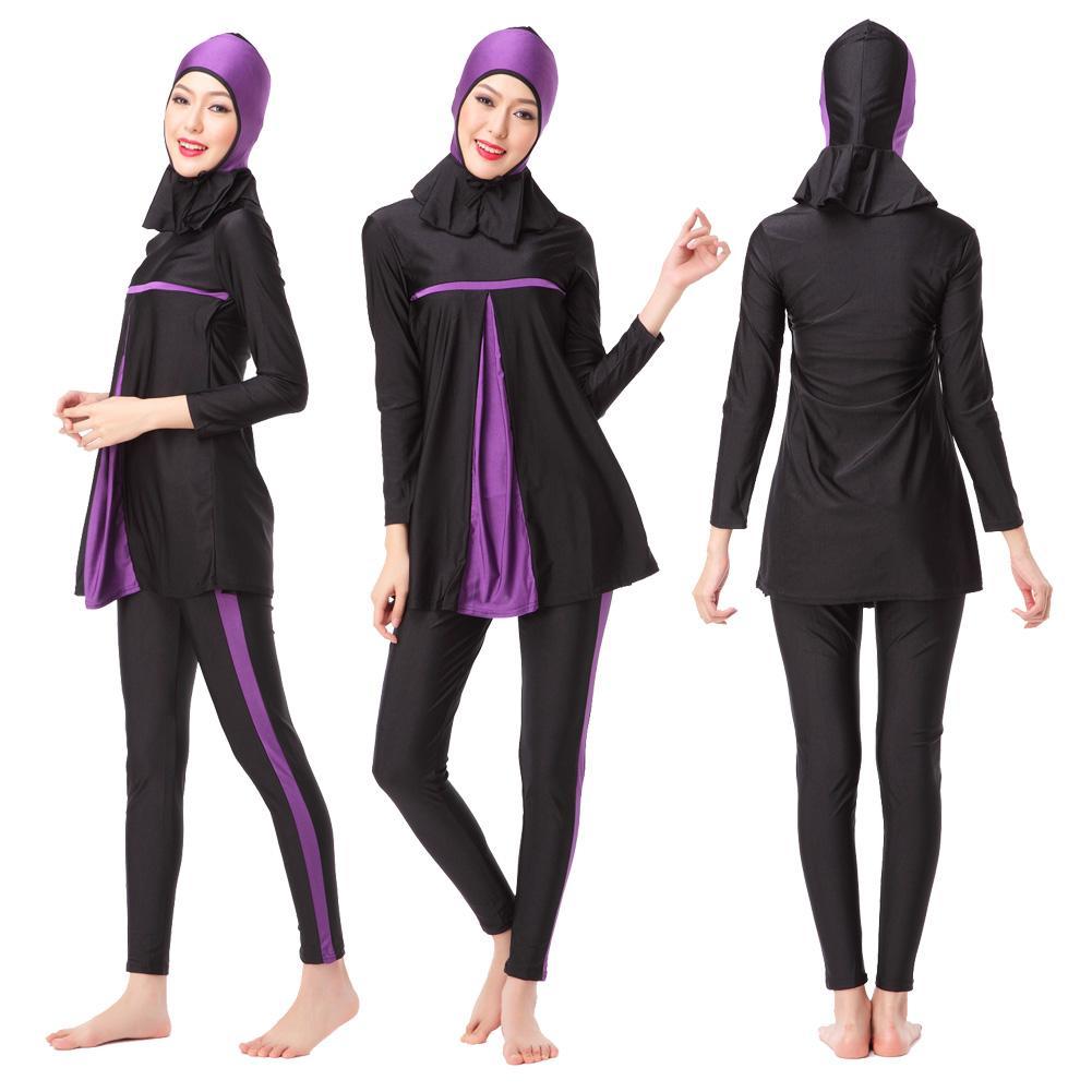 Kontrak Fashion Pakaian Renang Muslim Arab Wanita Memakai Islam Baju Renang Nasional-Ungu-Intl