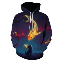 Cool Cool Fashion Kepribadian Beberapa 3D Cat dan Ikan Print hoodie (Ukuran: S-6XL)-Intl