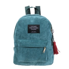 Corduroy Shoulder Bag Retro Zipper School Backpack untuk Remaja Girls (Hijau)-Intl