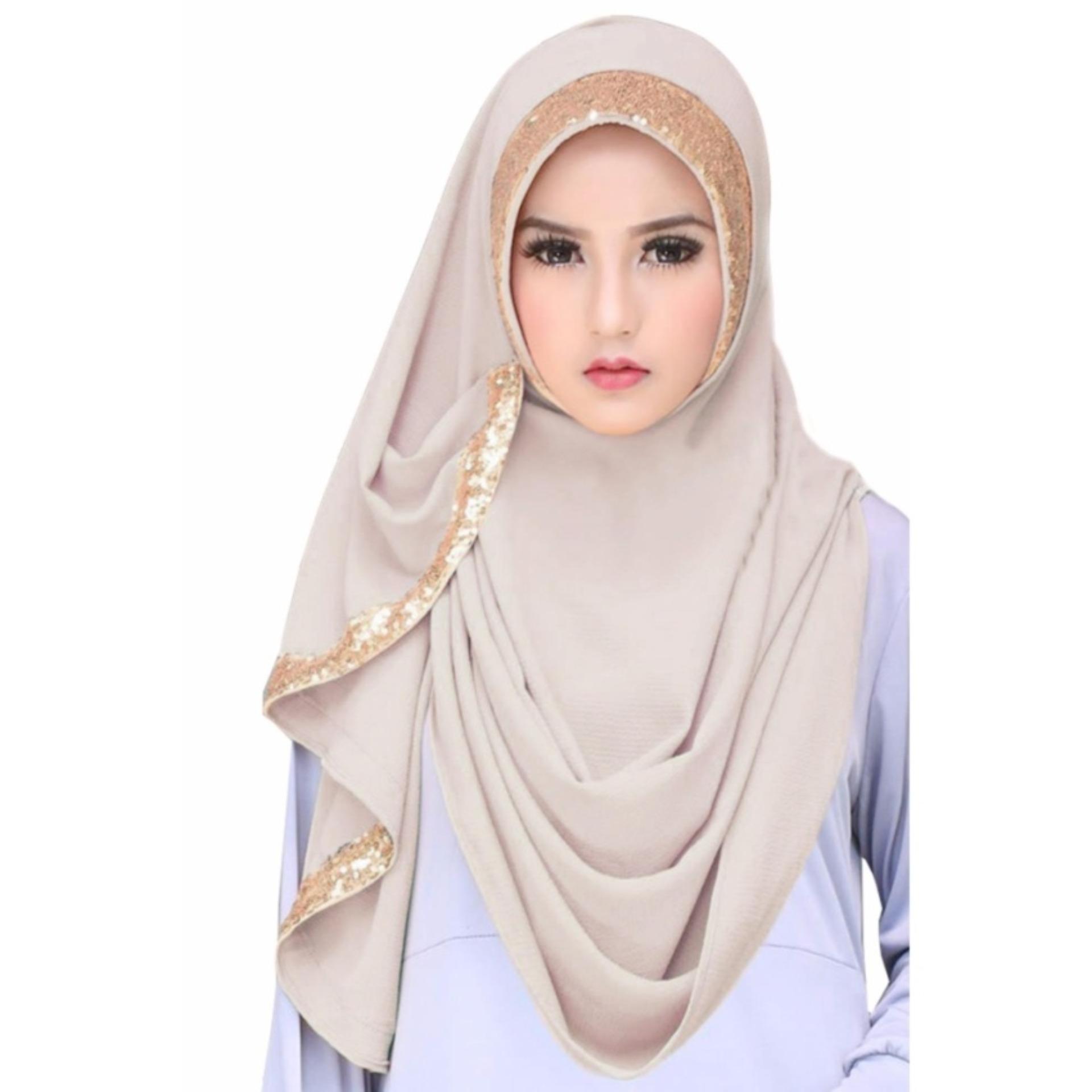 Cotton Bee Jilbab Instan 2 Faces Tazkia Sequins - Nude  