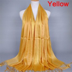 Katun Rumbai Panjang Jilbab Pasmina Selendang Syal Scarf Stole Bungkus Wanita Kuning-Internasional