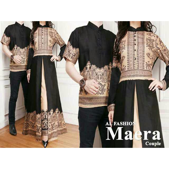 Couple Gamis Maxi Dress Dan Batik Pria Maera Warna Hitam