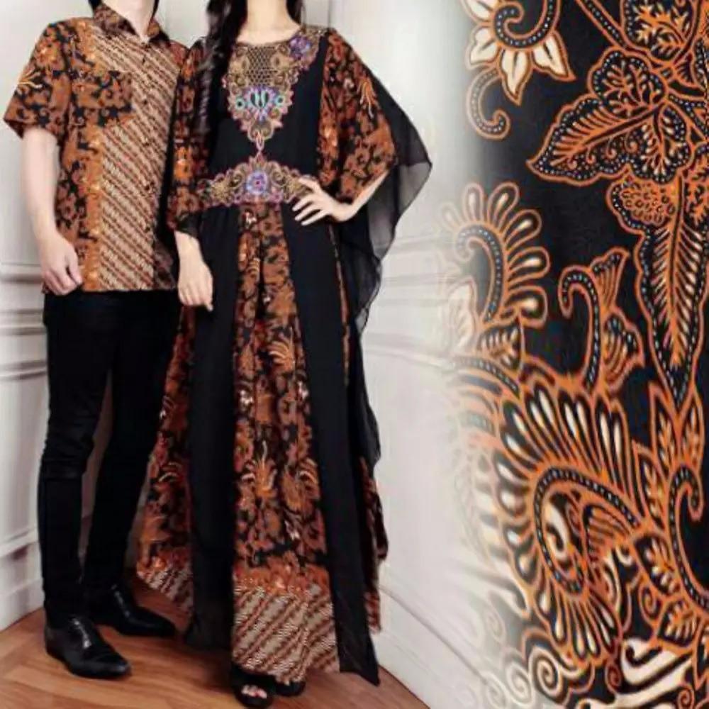 Couple Kaftan Mewah Alivia Coklat Busana Muslim Pesta Baju Pasangan Sarimbit Batik Couple Alvia