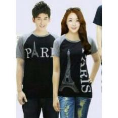 Couple lover -T-Shirt couple PARIS grey black pd (PRIA+WANITA) KAOS KAPEL BAJU KEMBARAN KAOS PASANGAN