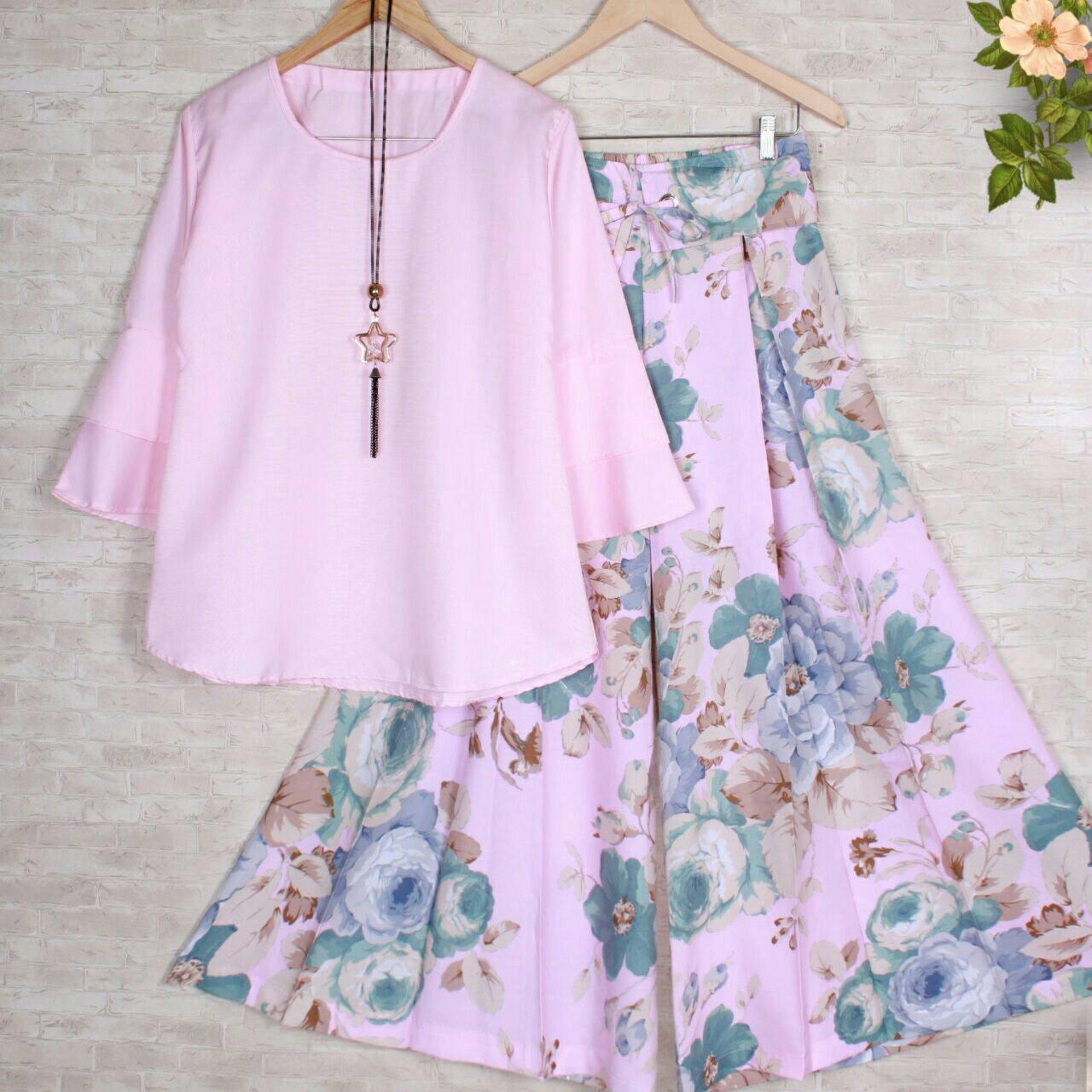 couple store cs - set kulot batik FLOWER AYUNDA PINK I cod l bayar tempat l good quality l motif batik l 