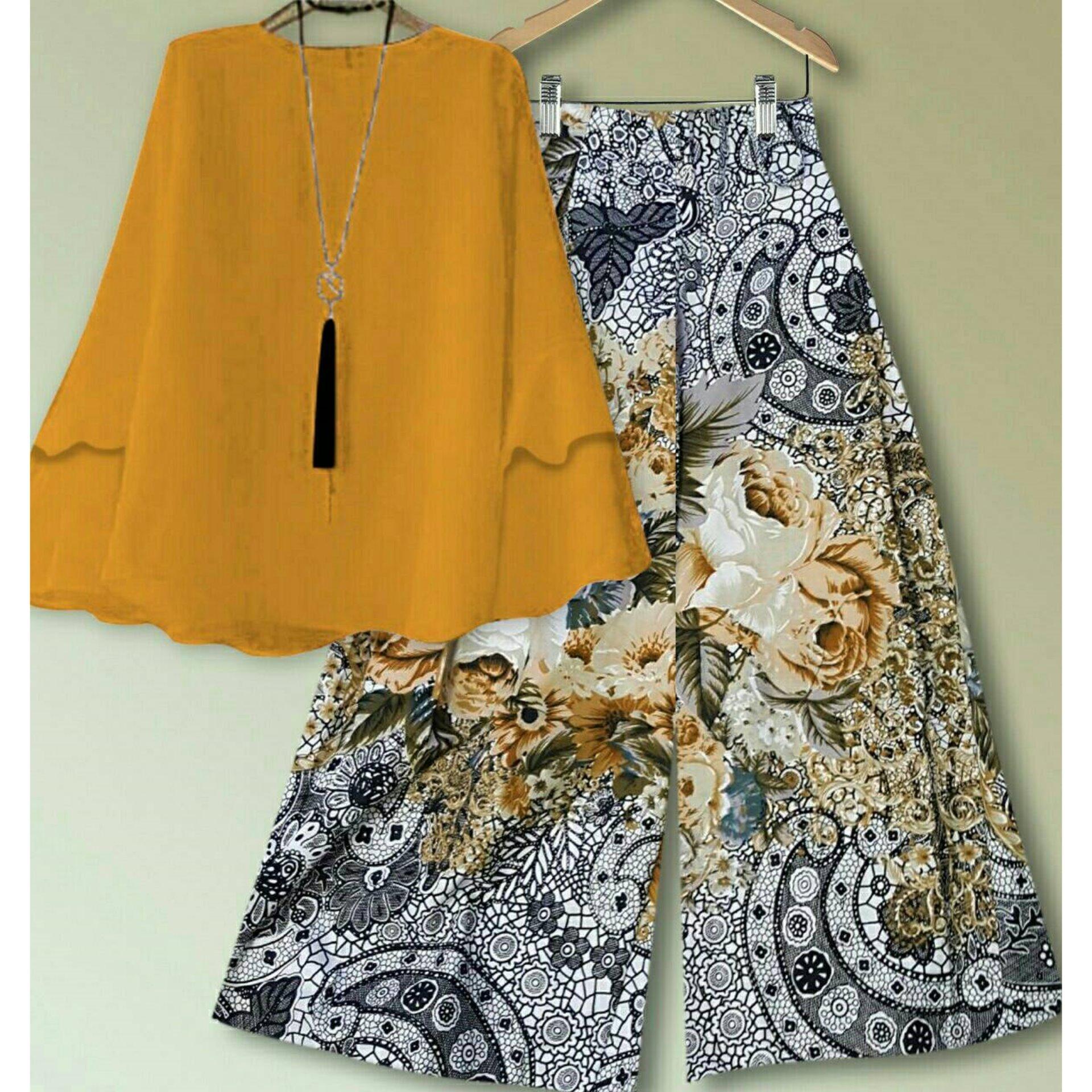 couple store cs - set kulot batik YELLOW I cod l bayar tempat l good quality l motif batik l 