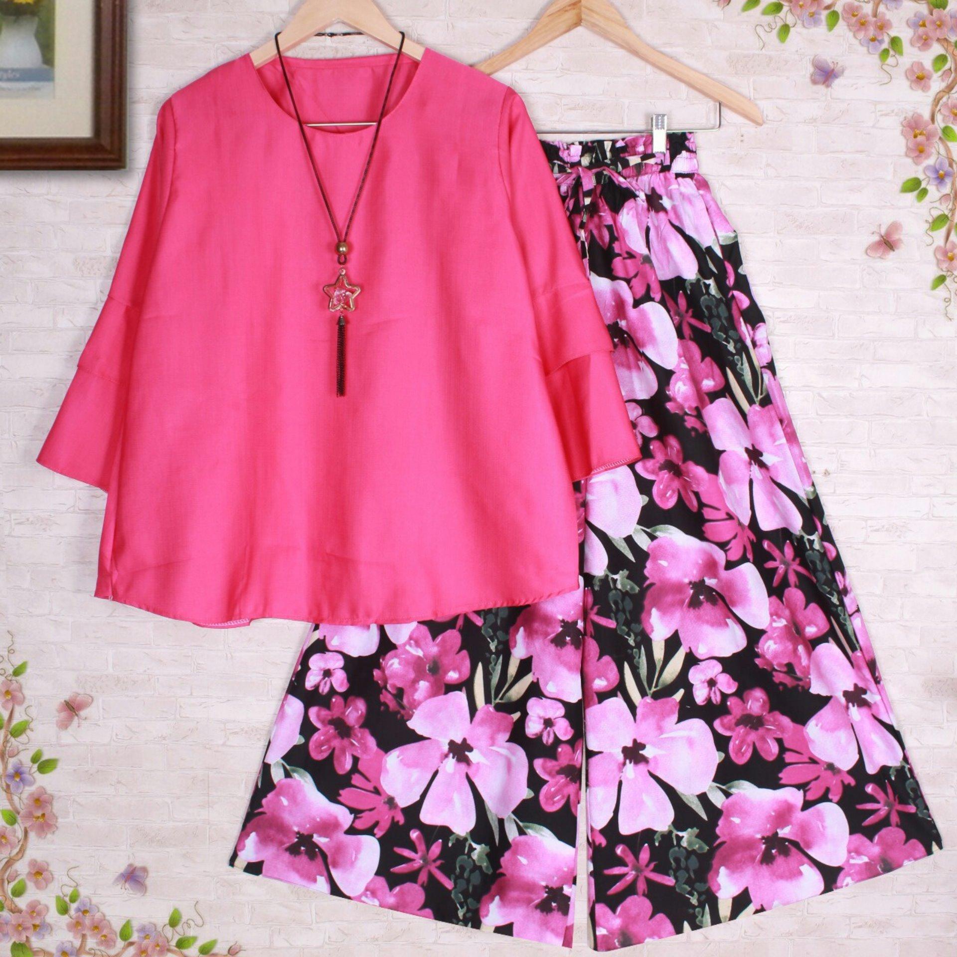 couple store cs - set KULOT FLOWER SHOESE pink  I cod l bayar tempat l good quality l motif batik l 