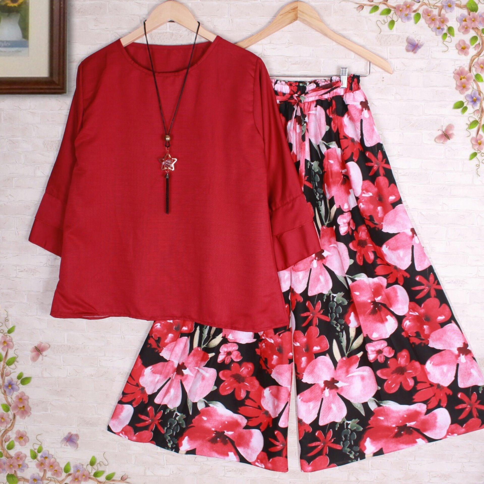 couple store cs - set KULOT FLOWER SHOESE red I cod l bayar tempat l good quality l motif batik l 