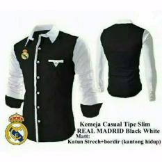 COUPLELOVER - BAJU PRIA KEMEJA CASUAL KEMEJA CLUB BOLA BORDIR REAL MADRID BLACK WHITE