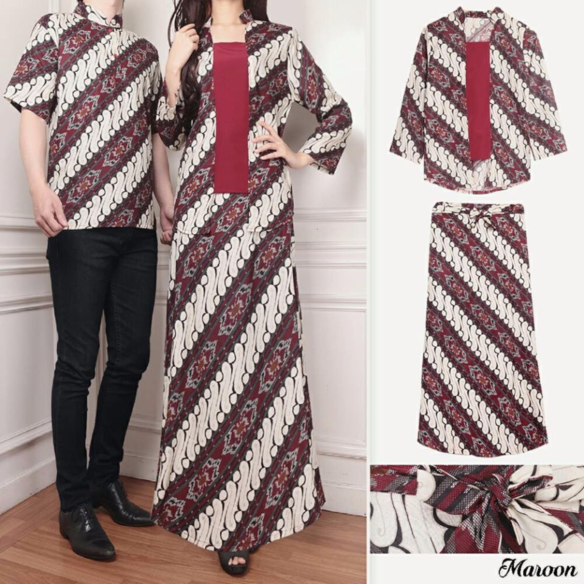 COUPLELOVER- BUSANA MUSLIM COUPLE BATIK RAMA  3IN1 MAROON  COUPLE FASHION  BAJU PASANGAN (PRIA+WANITA)