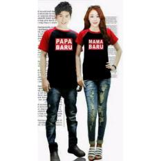 COUPLELOVER- KAOS COUPLE PAPA MAMA BARU BLACK RED PD (PRIA+WANITA) T-SHIRTS COUPLE BAJU FASHION KAOS PASANGAN