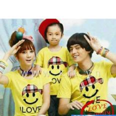 couplelover-kaos family couple smile topi kuning (AYAH+IBU+ANAK) FASHION FAMILY BAJU KELUARGA T-SHIRTS COUPLE KAOS KEMBARAN