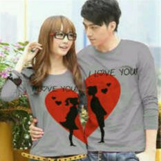 COUPLELOVER-KAOS PASANGAN/COUPLE MOON LOVE ABU LP (PRIA L DAN WANITA M) FASHION COUPLE BAJU KAPEL BAJU KEMBARAN T-SHIRTS COUPLE LENGAN PANJANG