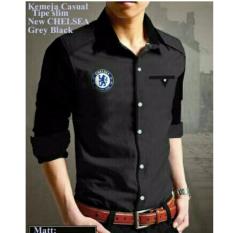 COUPLELOVER - KEMEJA BORDIR CLUB BOLA CHELSEA GREY BLACK BAJU PRIA KEMEJA CASUAL