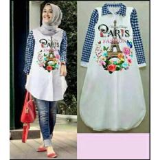 COUPLELOVER- KEMEJA WANITA TUNIK PARIS FLOW BLUE-L FASHION WANITA BAJU ATASAN MUSLIM WEAR