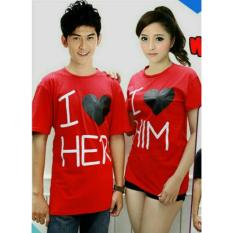 COUPLELOVER- T-SHIRTS COUPLE PD I LOVE HER-HIM RED L/XL (PRIA-XL WANITA -L) UKURAN BESAR KAOS PASANGAN BAJU KEMBARAN FASHION JUMBO KAOS COUPLE