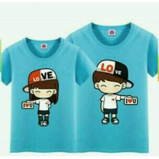COUPLELOVER- T-SHIRTS COUPLE TOPI LOVE BIRU PD (PRIA+WANITA) BAJU FASHION ATASAN COUPLE T-SHIRTS COUPLE