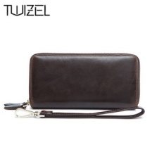 Sapi Asli Kulit Mens Dompet Pria Clutch Bag Double Zipper LongWallets Portable Arus Dompet Telepon Tas JAKARTA HQB1848-Intl