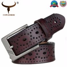 COWATHER Pria Wanita 100% Top Kulit Sapi Gaun Sabuk dengan Pin Gesper Jins Wasit Band Strap Belts Ukuran untuk 28-44 inci