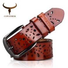 COWATHER 2017 100% Sapi Sabuk Kulit Asli Hollow Bunga
Strap Mewah Senjata Wanita Grey Buckle Brown 120CM
