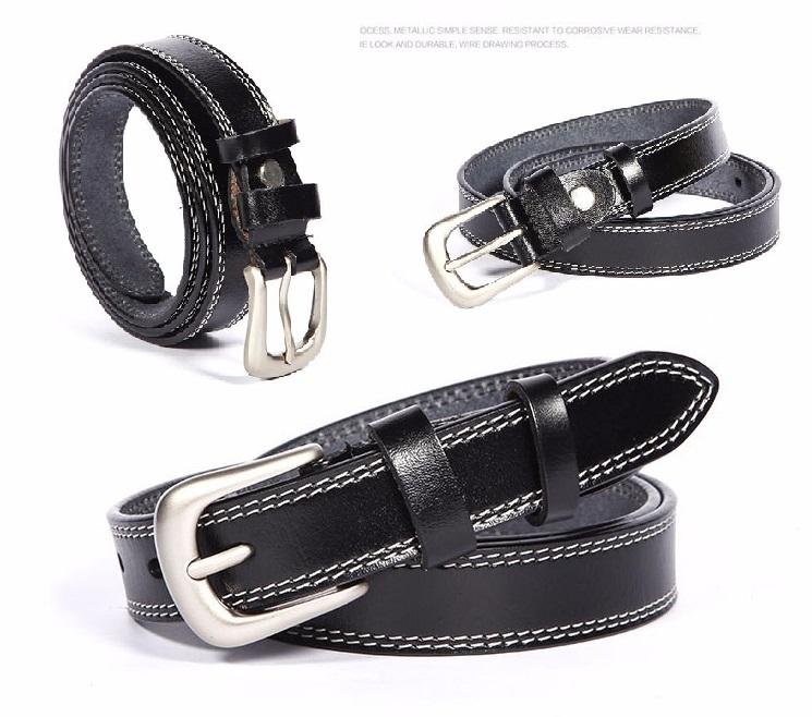 COWATHER Wanita Sabuk Sabun Kulit Asli dengan Single Prong Buckle Women Belts Cow Genuine Cowhide Leather Pin Buckle Belt Black 115CM - intl