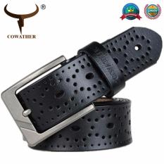 COWATHER Pria 100% Top Lembut Kulit Sapi Belt Dress dengan Pin Buckle Jeans Wasit Strap Sabuk Ukuran untuk 28-44 inci