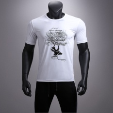 Kreatif Teknologi Hitam-Man Nano Bahan 3D Printing Waterproof Antifouling Putih Hit Warna Bernapas Slim Couple Lengan Pendek T -shirt-Putih-Intl