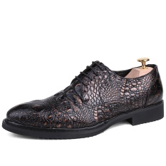 Pola Buaya Formal Sepatu Pria Retro Pernikahan Sepatu Kulit Asli Fesyen (Hitam)-Intl