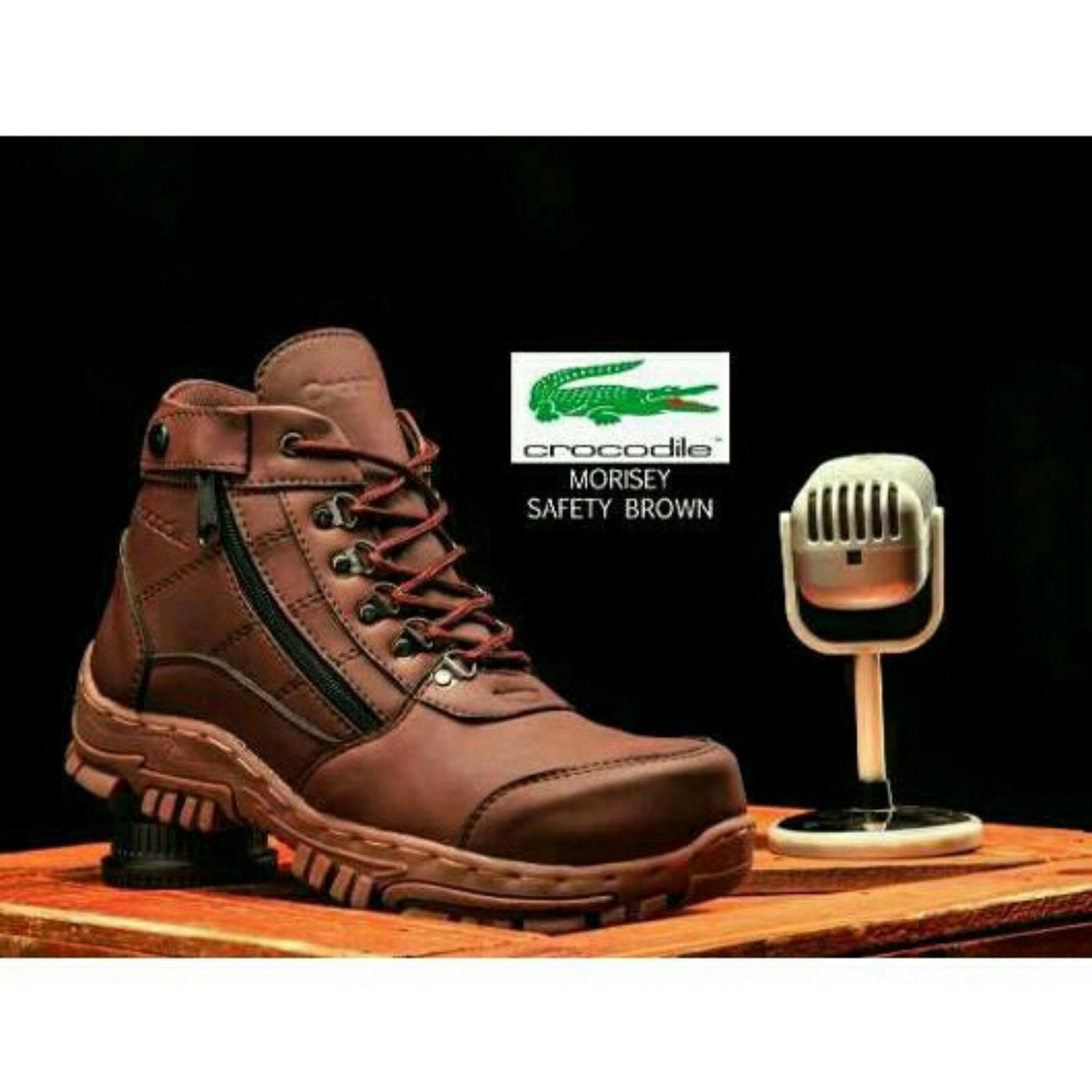 CROCODILE- SEPATU BOOTS SAFETY PRIA  CLUB HIKING TOURING TRACKING TALI UJUNG BESI BROWN