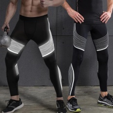 CStore Baru Kedatangan Legging Garis Reflektif Printedrunning Fitness Workout Elastisitas Tinggi Cepat Kering Yoga Celana (Hitam & Silver) -Intl