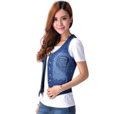 CStore Wanita Denim Rompi Pendek Wanita Rompi Kecil Tanpa Lengan Jacketstudent Lambang Pendek Wraps College Palliate Fashional Luar Wear-Intl